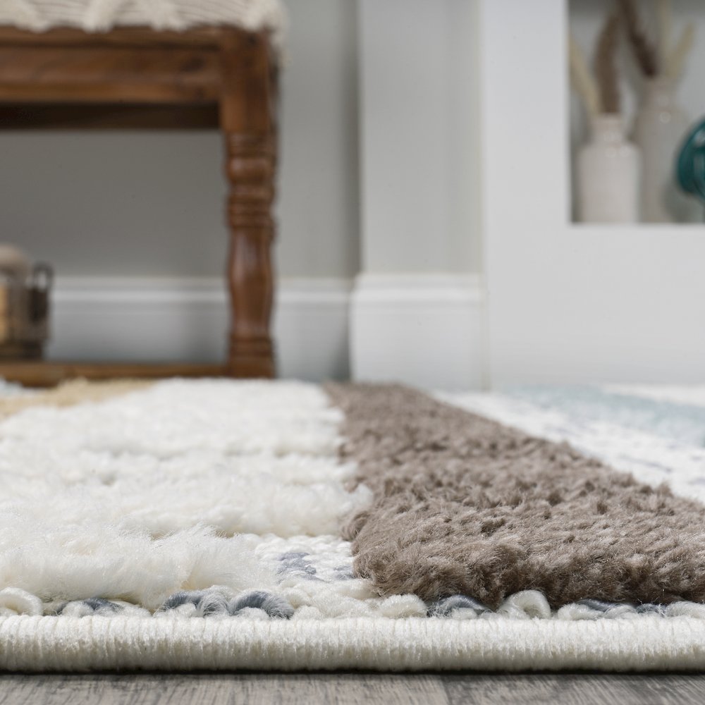 Faiza Moroccan Striped Geometric High-Low Area Rug. Picture 11