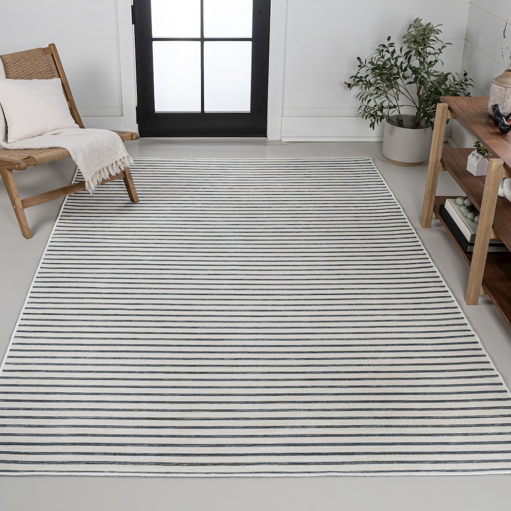 Coastal Pinstripe Reversible Machine-Washable Indoor/Outdoor Area Rug. Picture 1