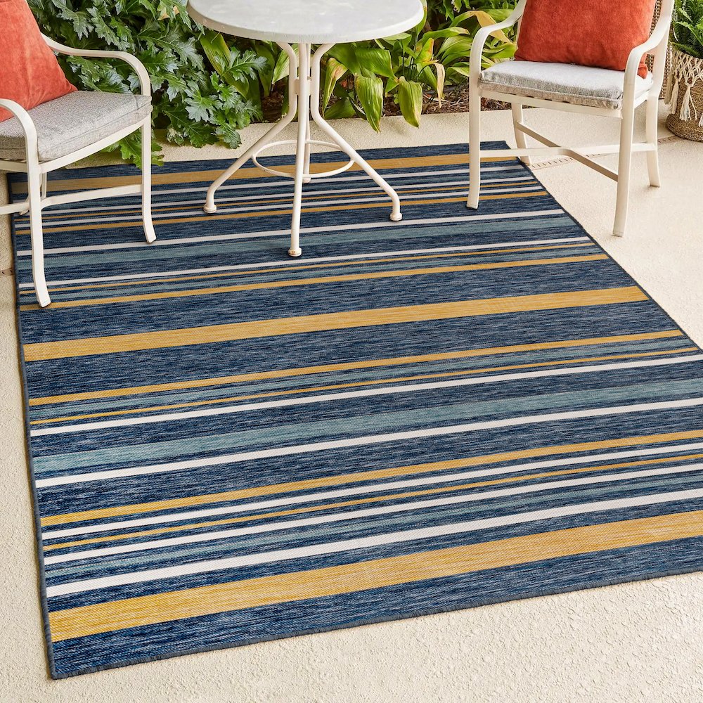 Coastal Ticking Stripe Reversible Machine-Washable Indoor/Outdoor Runner Rug. Picture 5