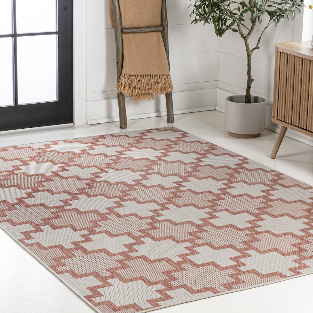 Cyrus Modern Geometric Tile Pattern Indoor/Outdoor Area Rug. Picture 3