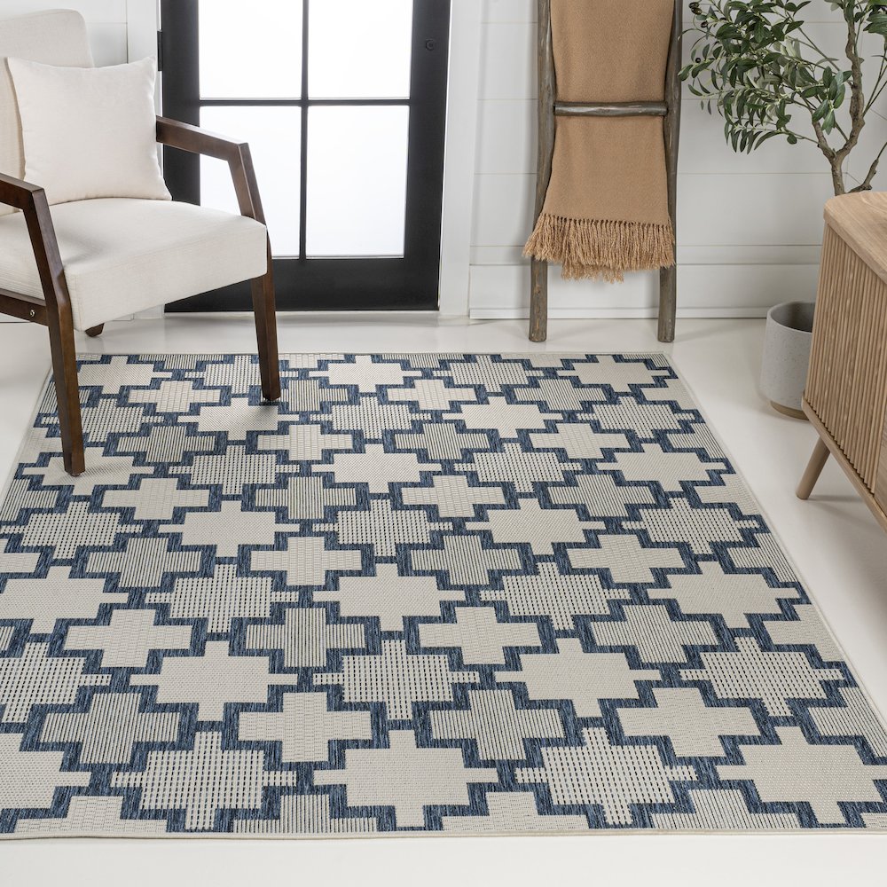 Cyrus Modern Geometric Tile Pattern Indoor/Outdoor Area Rug. Picture 2