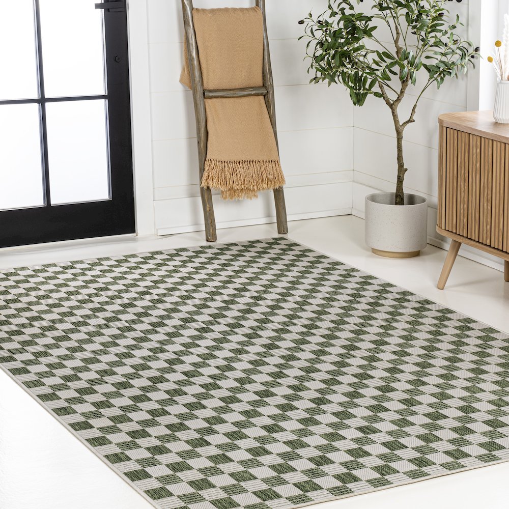 Aimee Traditional Cottage Checkerboard Indoor/Outdoor Area Rug. Picture 3