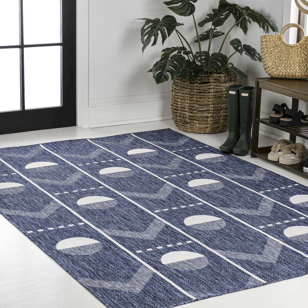 Soren Modern Geometric Navy/Cream 5 ft. x 8 ft. Indoor/Outdoor Area Rug. Picture 3