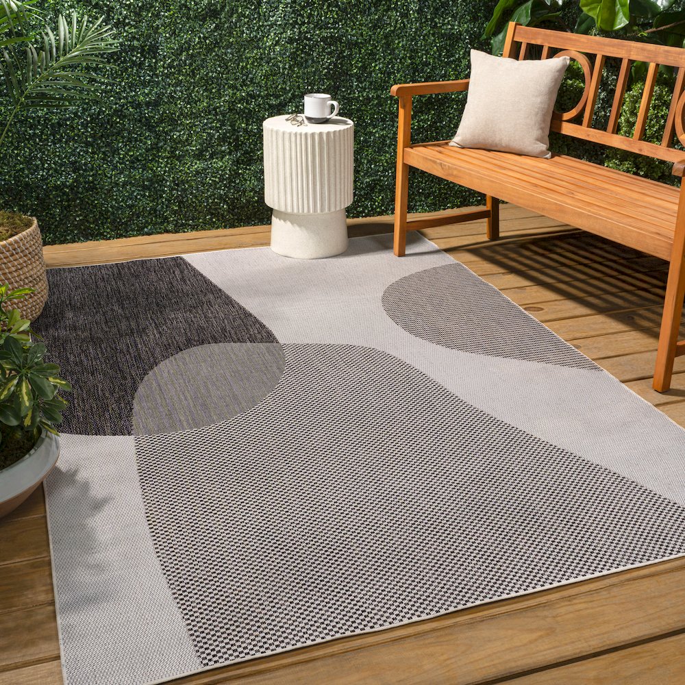 Geometric Organic Shapes Cream/Black 5 ft. x 8 ft. Indoor/Outdoor Area Rug. Picture 4