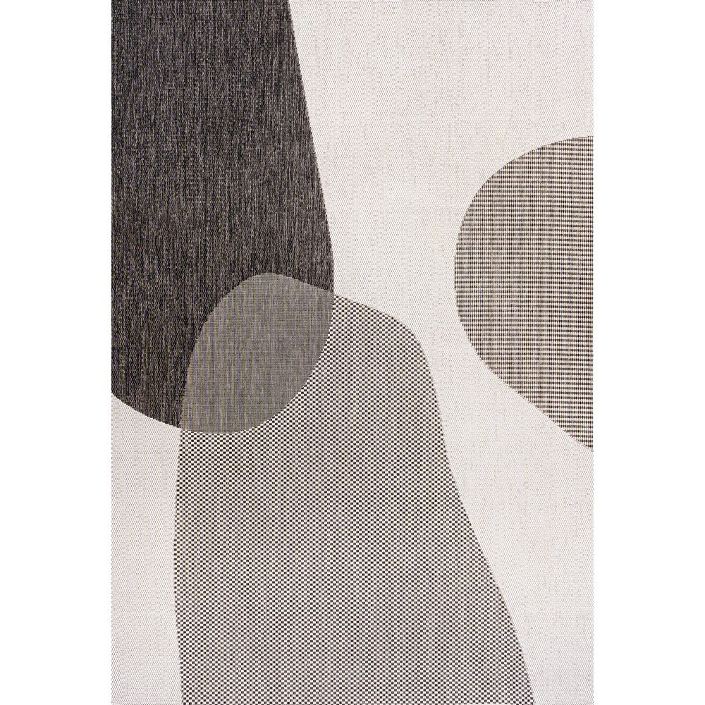 Geometric Organic Shapes Cream/Black 5 ft. x 8 ft. Indoor/Outdoor Area Rug. Picture 1