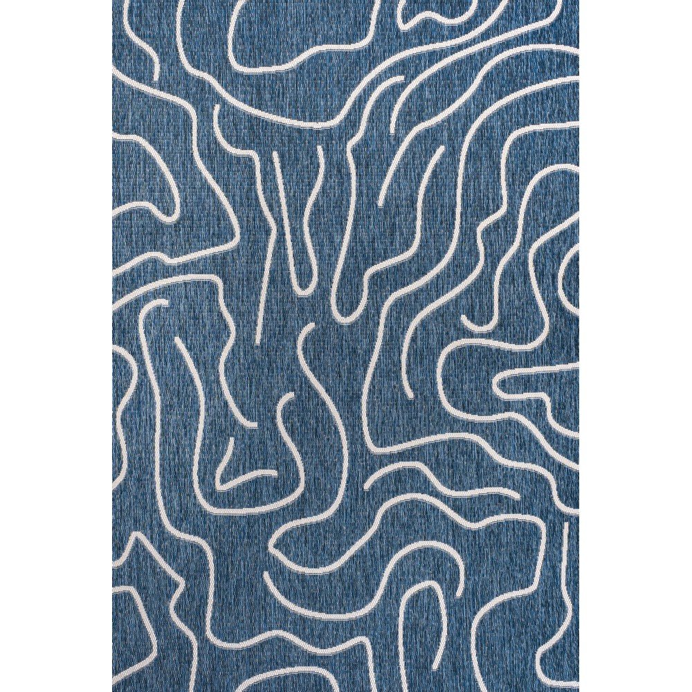 Organic Shapes Navy/Cream 5 ft. x 8 ft. Indoor/Outdoor Area Rug. Picture 1