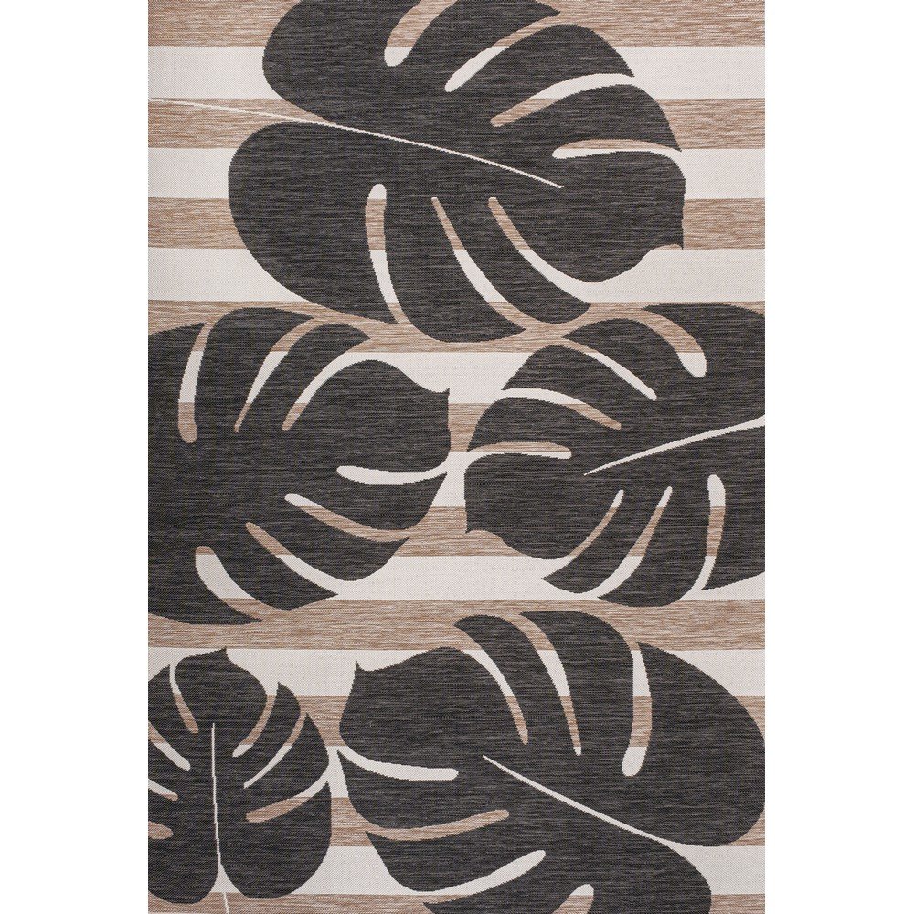 and Monstera Leaf Black/Beige 5 ft. x 8 ft. Indoor/Outdoor Area Rug. Picture 1
