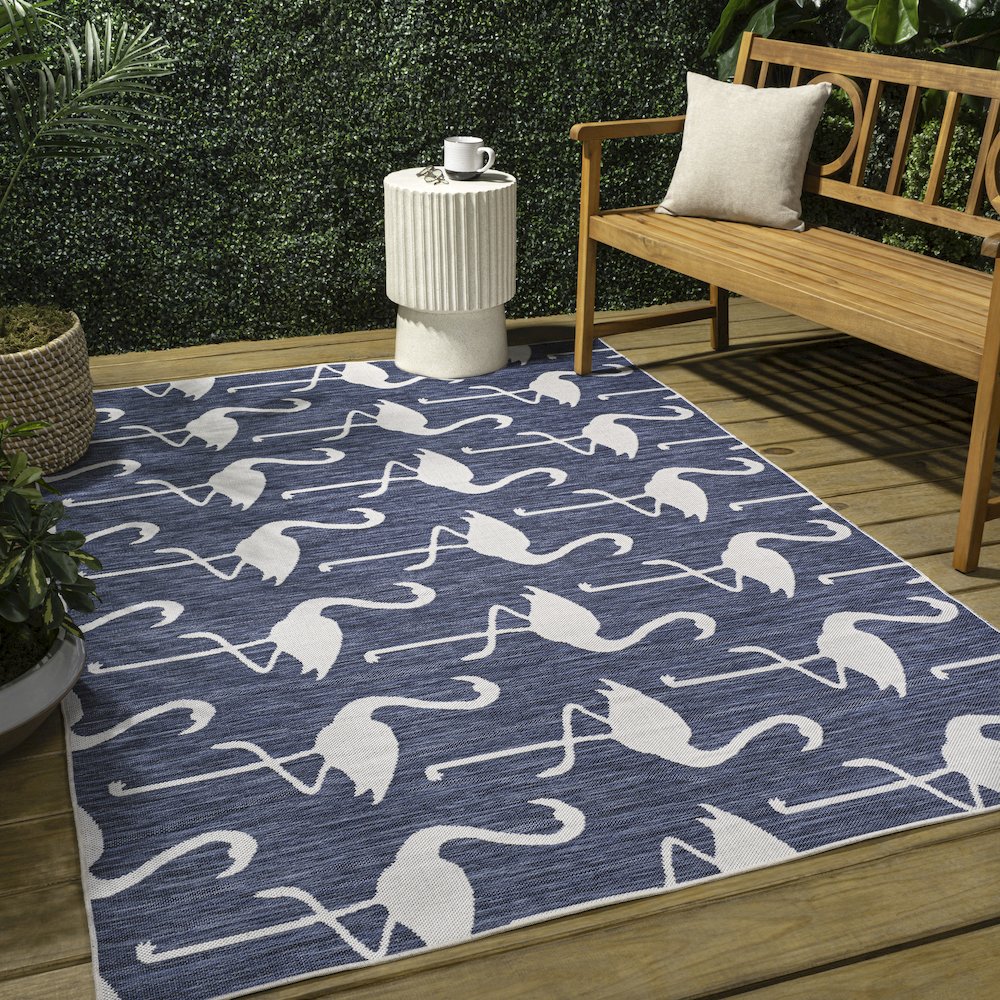 Flamingos Two-Tone Navy/White 5 ft. x 8 ft. Indoor/Outdoor Area Rug. Picture 4