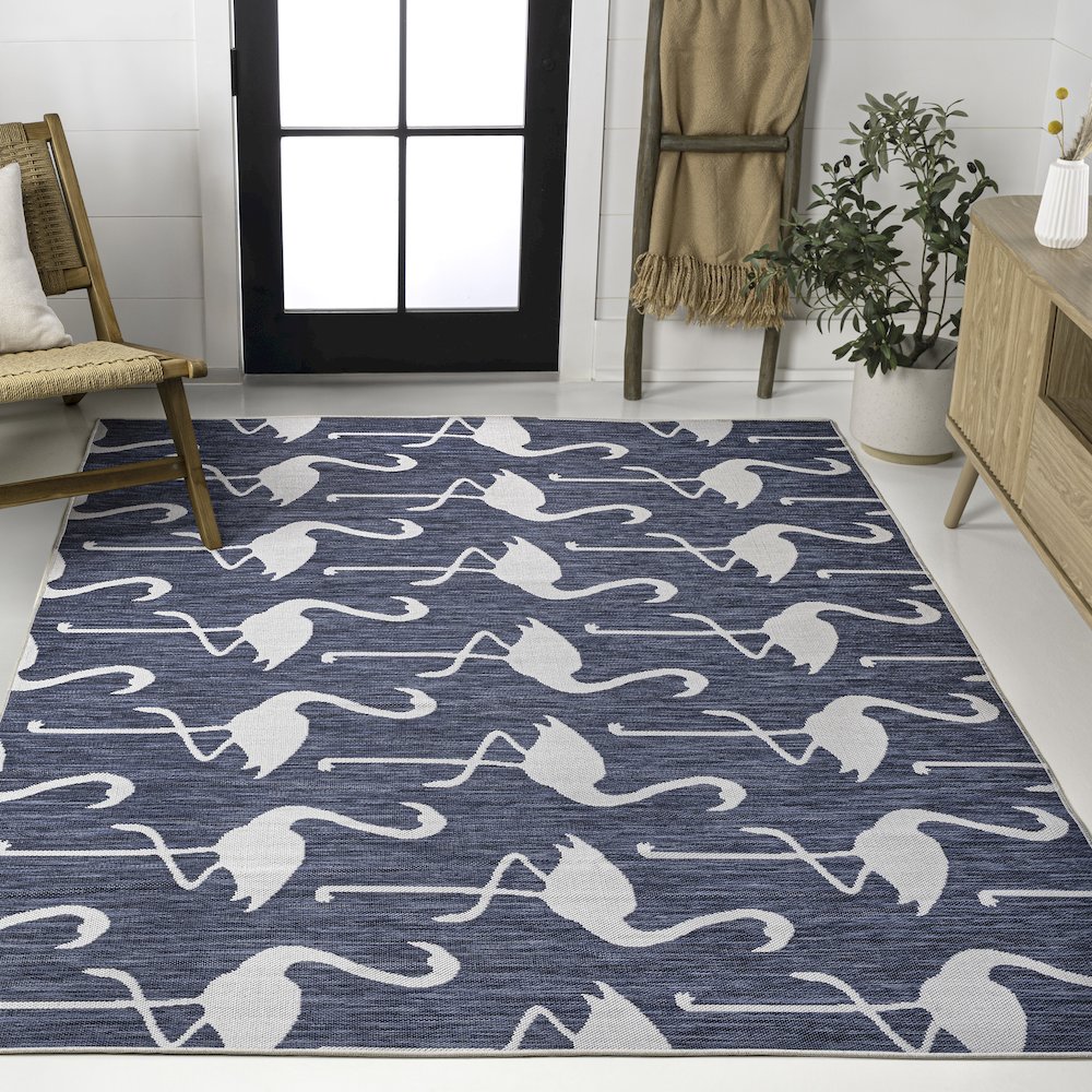 Flamingos Two-Tone Navy/White 4 ft. x 6 ft. Indoor/Outdoor Area Rug. Picture 2