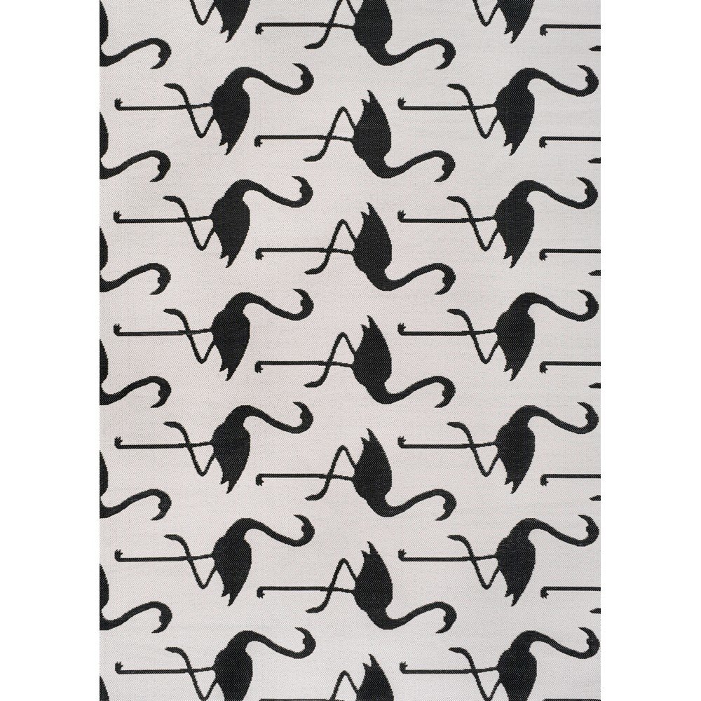 Flamingos Two-Tone White/Black 5 ft. x 8 ft. Indoor/Outdoor Area Rug. Picture 1