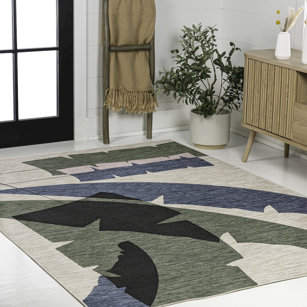 Palm Leaf Navy/Cream 5 ft. x 8 ft. Indoor/Outdoor Area Rug. Picture 3