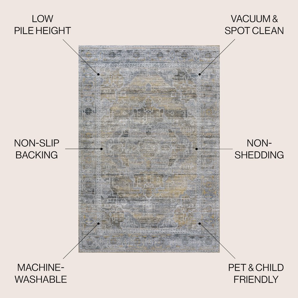 Alanya Ornate Medallion Machine-Washable Area Rug. Picture 10