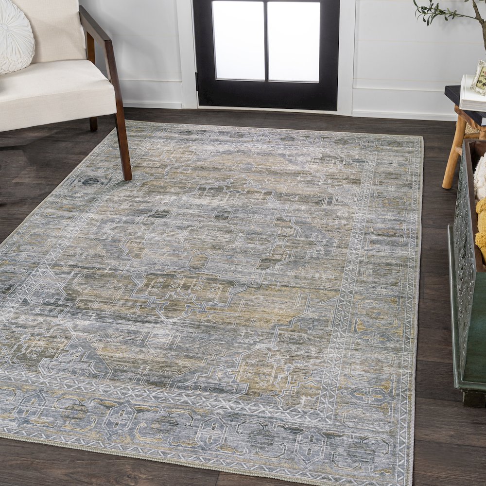 Alanya Ornate Medallion Machine-Washable Area Rug. Picture 1