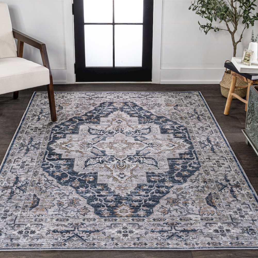 Didim Boho Gray Medallion Machine-Washable Area Rug. Picture 2