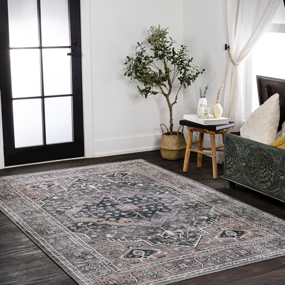 Alacati Ogee Medallion Machine-Washable Area Rug. Picture 3