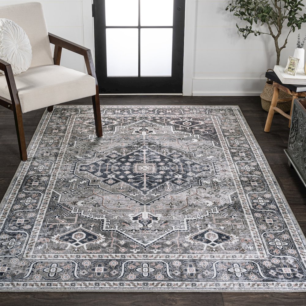Alacati Ogee Medallion Machine-Washable Area Rug. Picture 2