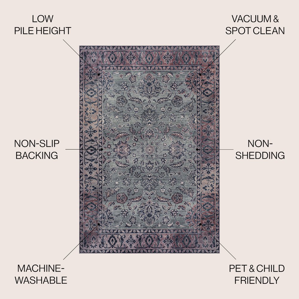 Victoria Ornate Persian All-Over Machine-Washable Area Rug. Picture 10