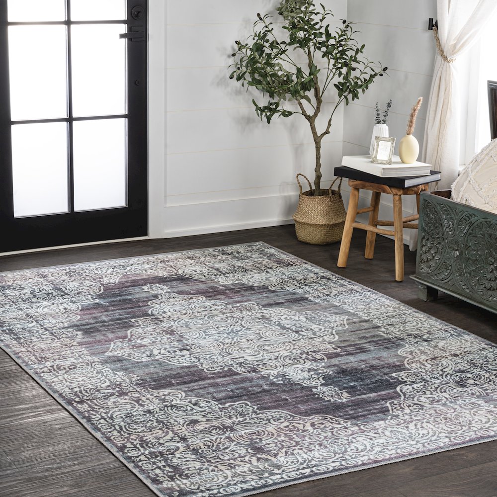 Regis Bohemian Medallion Machine-Washable Area Rug. Picture 3