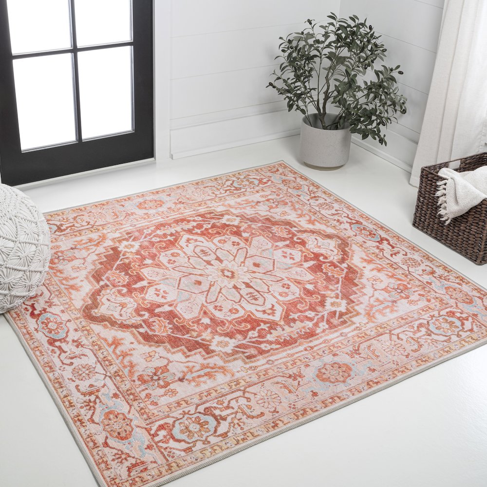 Asa Ornate Medallion Machine-Washable Area Rug. Picture 1
