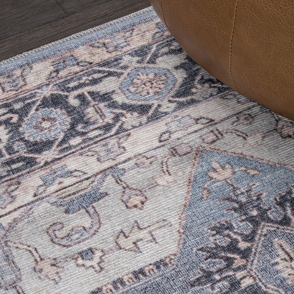 Maris Ornate Medallion Machine-Washable Area Rug. Picture 4