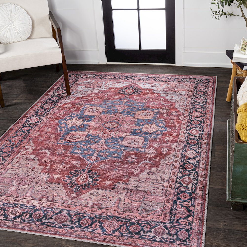 Maris Ornate Medallion Machine-Washable Area Rug. Picture 1