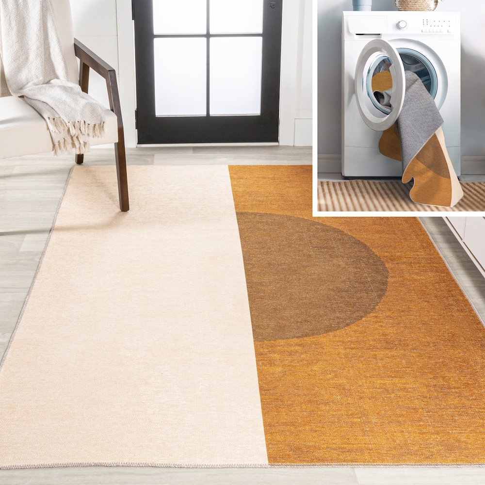 Demie Minimalist Graphic Circle Machine Washable Area Rug. Picture 10