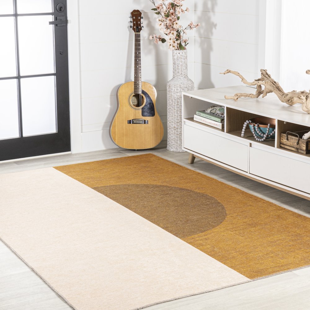 Demie Minimalist Graphic Circle Machine Washable Area Rug. Picture 5