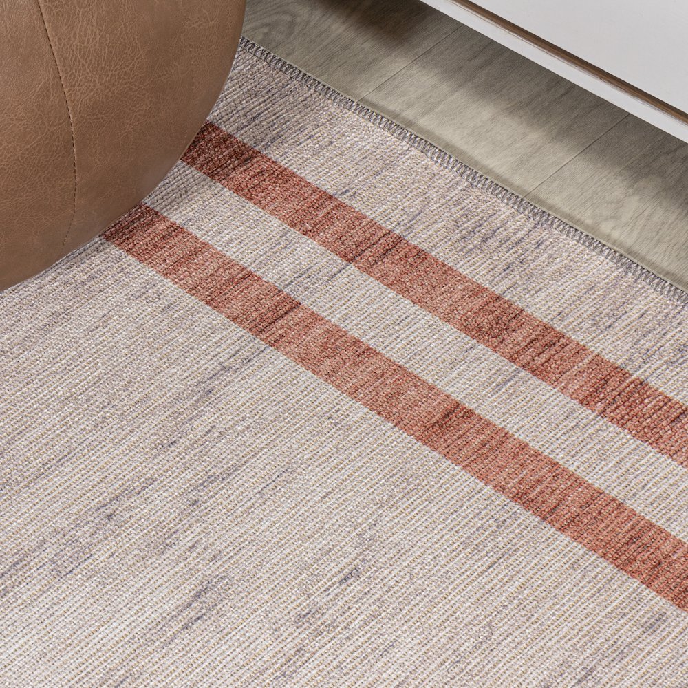 Raita Modern Distressed Stripe Machine Washable Area Rug. Picture 7