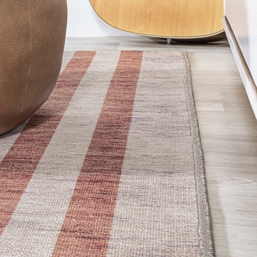 Raita Modern Distressed Stripe Machine Washable Area Rug. Picture 8