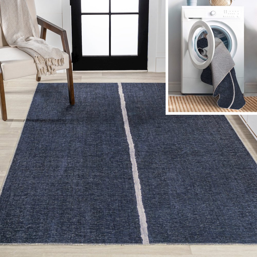 Linja Solid Centre Stripe Machine Washable Area Rug. Picture 10