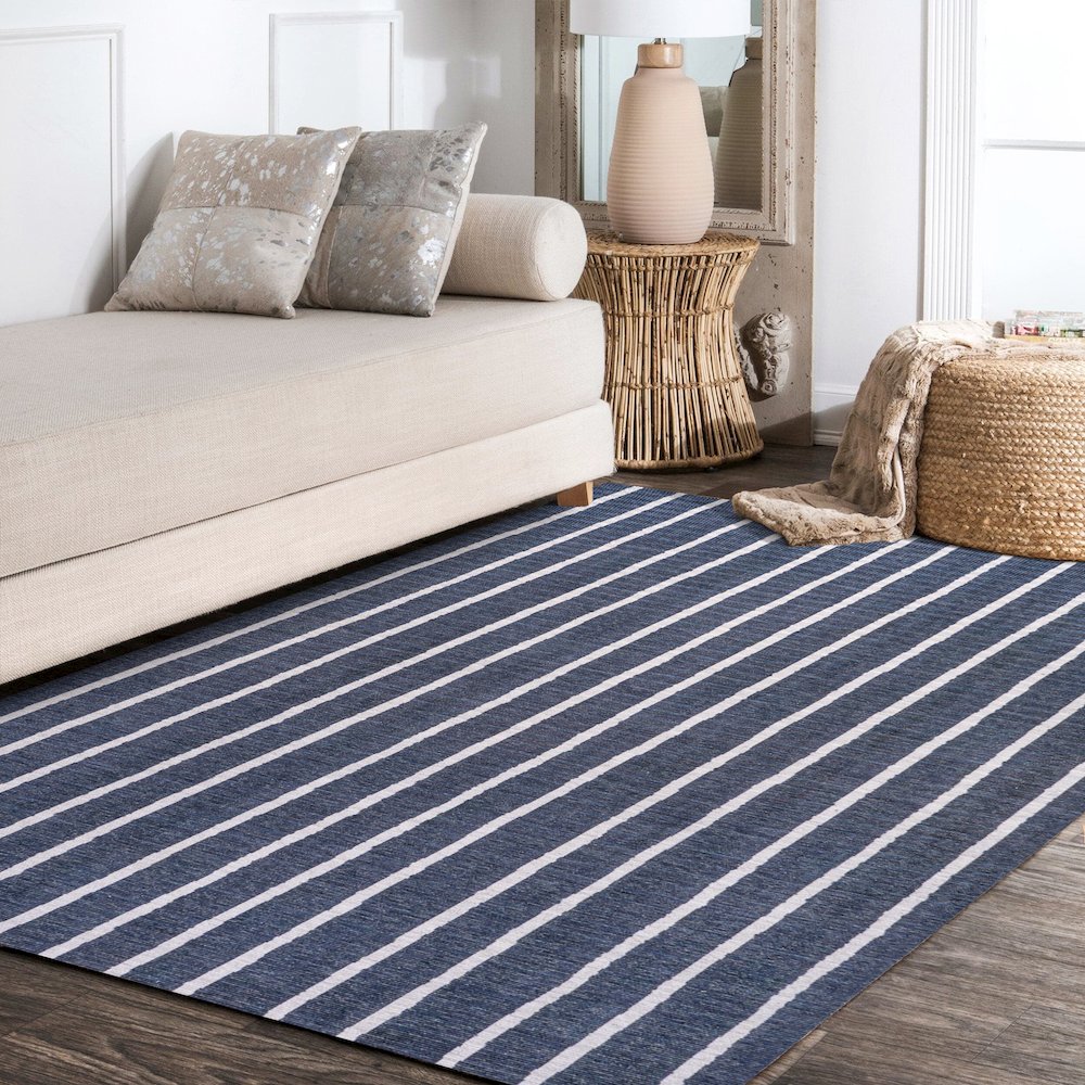 Rand Distressed Ticking Stripe Machine Washable Area Rug. Picture 11