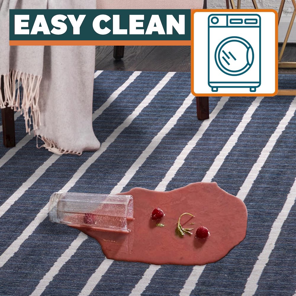 Rand Distressed Ticking Stripe Machine Washable Area Rug. Picture 13