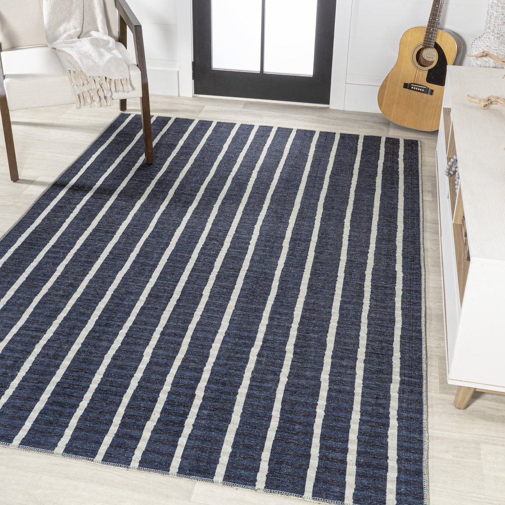 Rand Distressed Ticking Stripe Machine Washable Area Rug. Picture 2