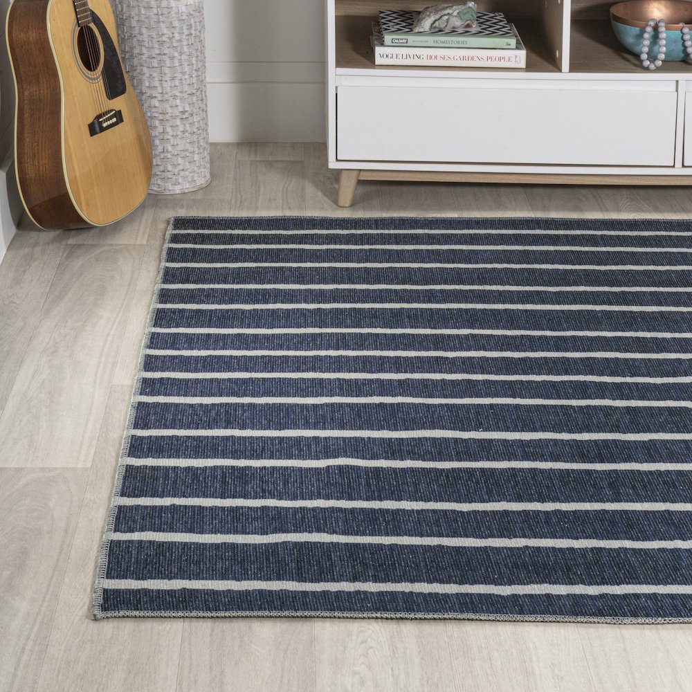 Rand Distressed Ticking Stripe Machine Washable Area Rug. Picture 3