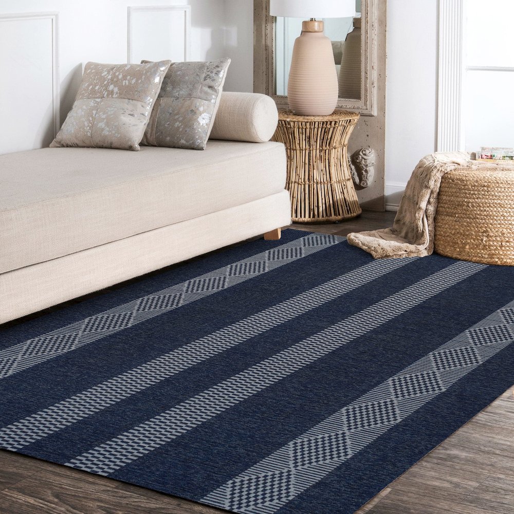 Nautisk Trellis Stripe Machine Washable Area Rug. Picture 11