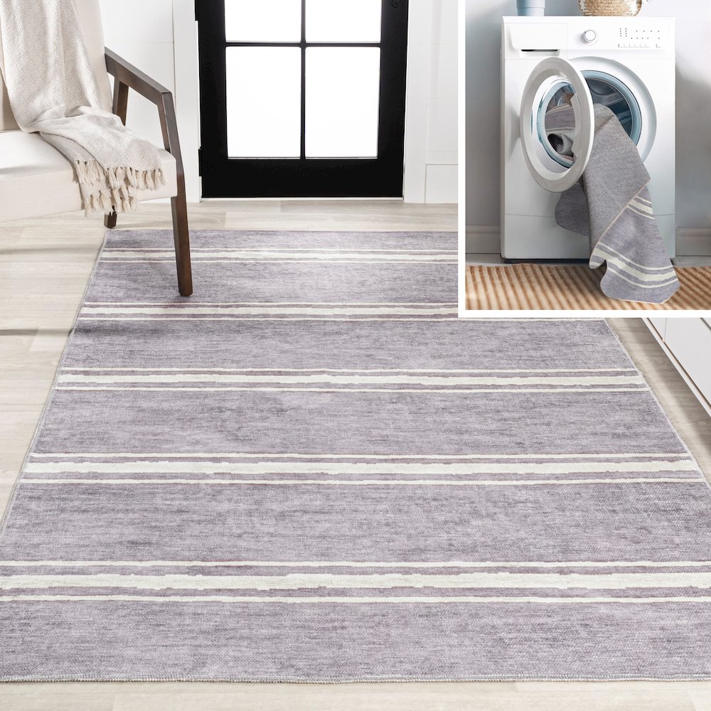 Bande Distressed Ticking Stripe Machine Washable Area Rug. Picture 10