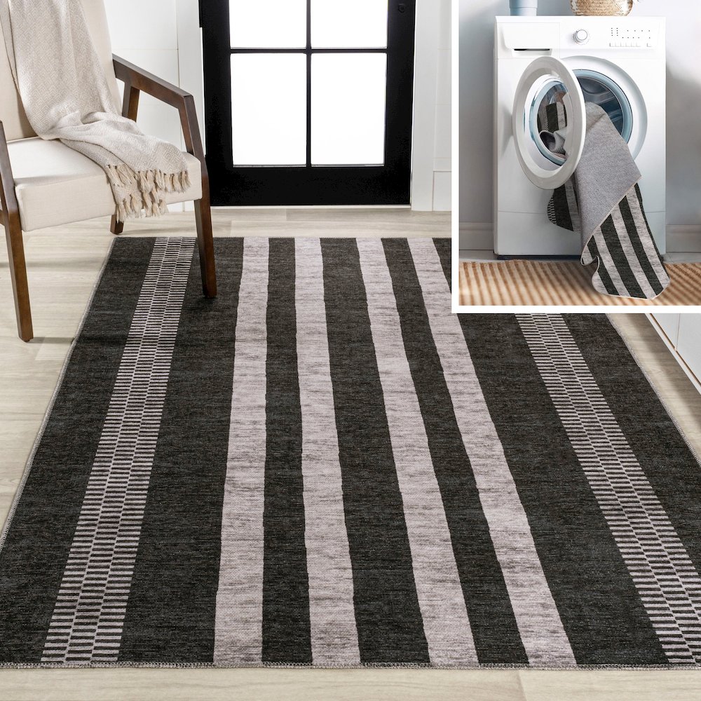 Vichy Geometric Striped Machine Washable Area Rug. Picture 10