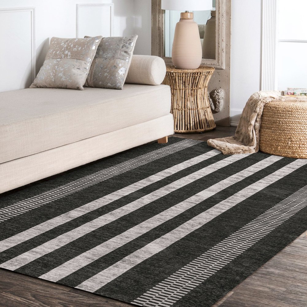 Vichy Geometric Striped Machine Washable Area Rug. Picture 11
