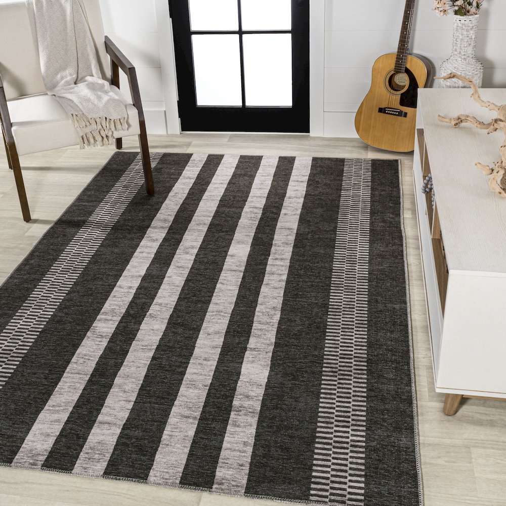Vichy Geometric Striped Machine Washable Area Rug. Picture 2