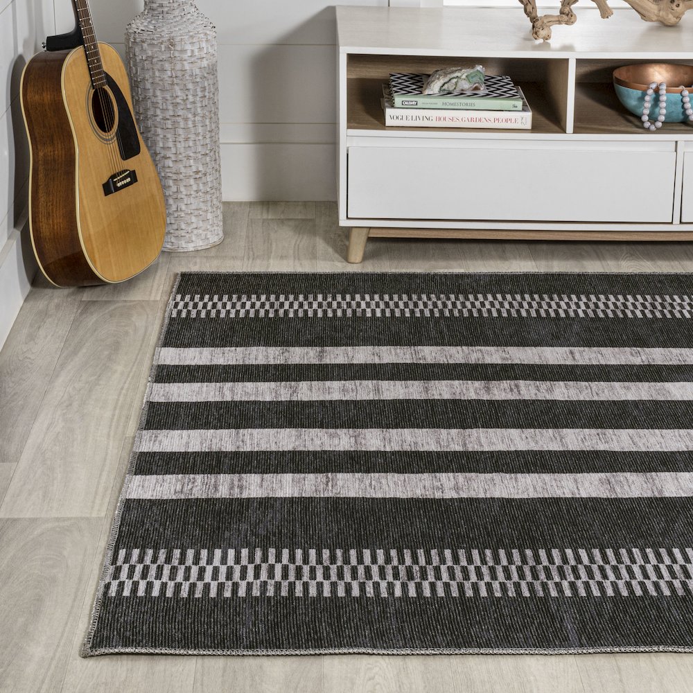 Vichy Geometric Striped Machine Washable Area Rug. Picture 3