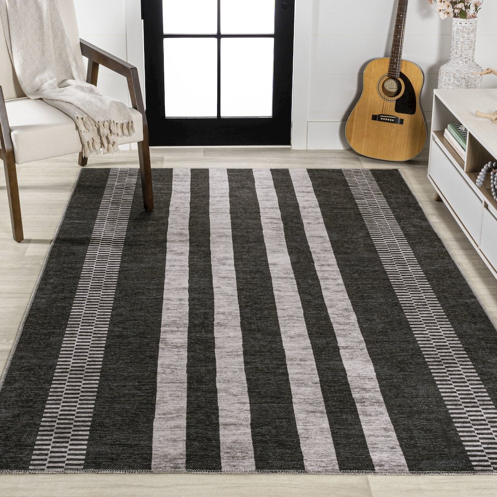 Vichy Geometric Striped Machine Washable Area Rug. Picture 4
