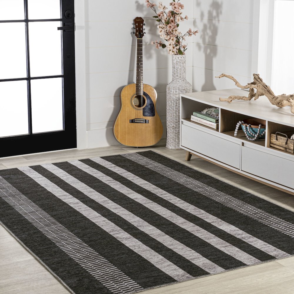 Vichy Geometric Striped Machine Washable Area Rug. Picture 5
