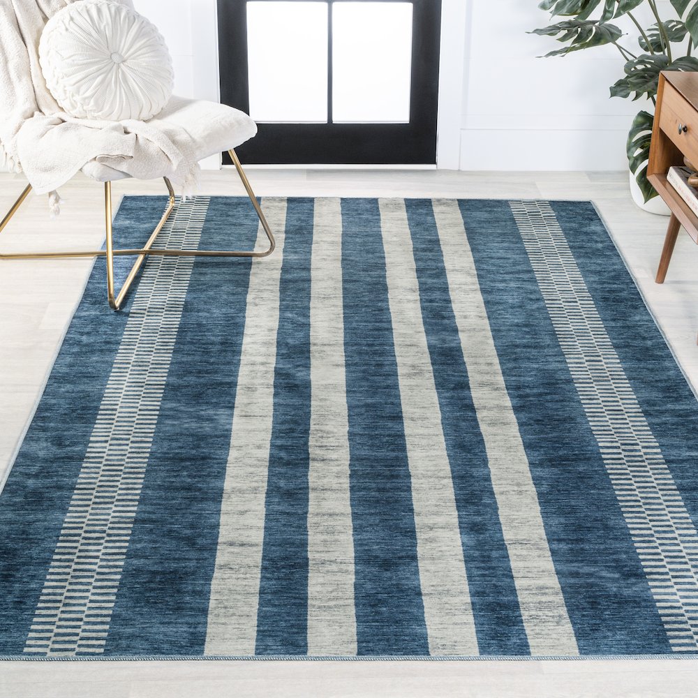 Vichy Geometric Striped Machine-Washable Area Rug. Picture 2