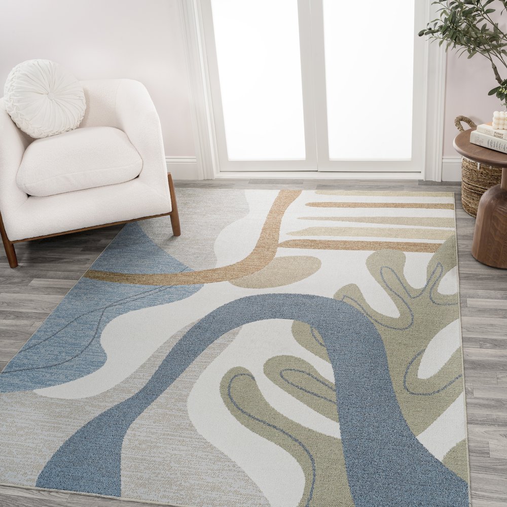 Algae Abstract Glam Botanical Machine-Washable Area Rug. Picture 1