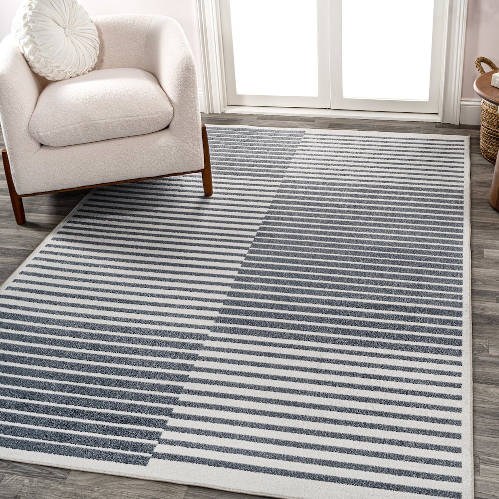 Shutter Minimalist Striped Plaid Machine-Washable Area Rug. Picture 1