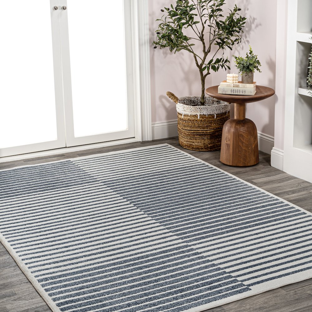 Shutter Minimalist Striped Plaid Machine-Washable Area Rug. Picture 3