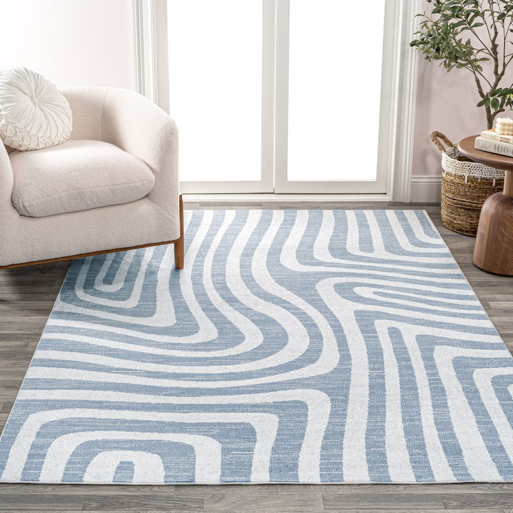 Maze Abstract Two-Tone Low-Pile Machine-Washable Area Rug. Picture 2