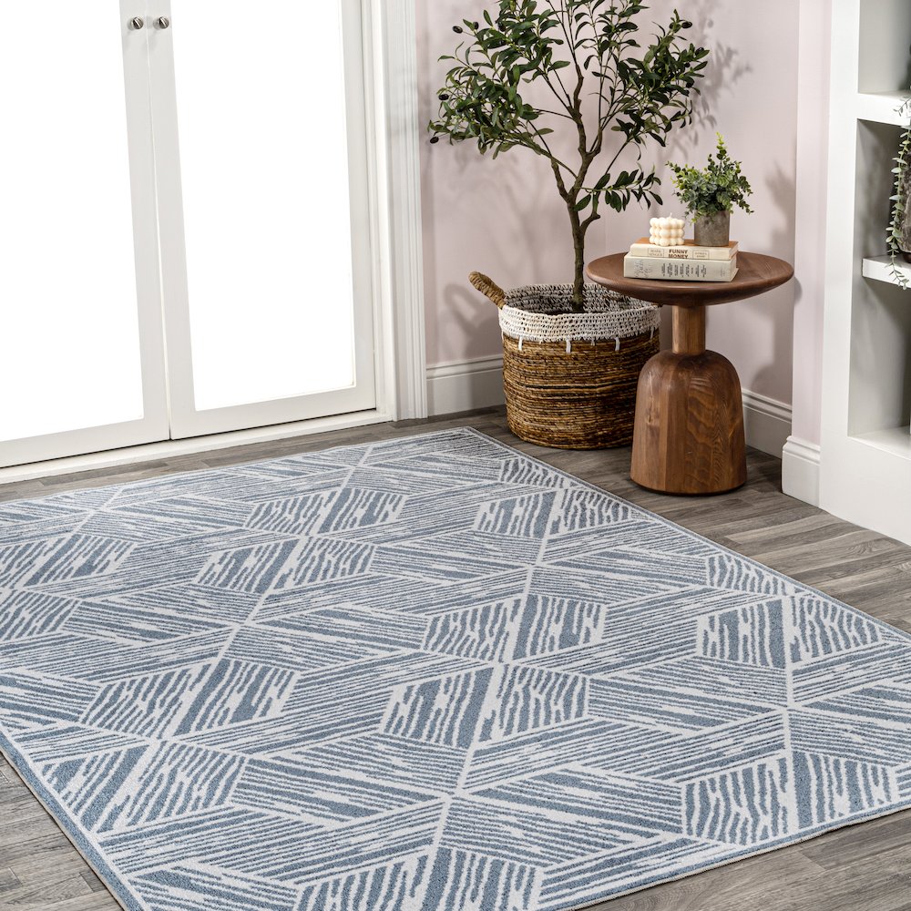 Vector Modern Coastal Geometric Machine-Washable Area Rug. Picture 3