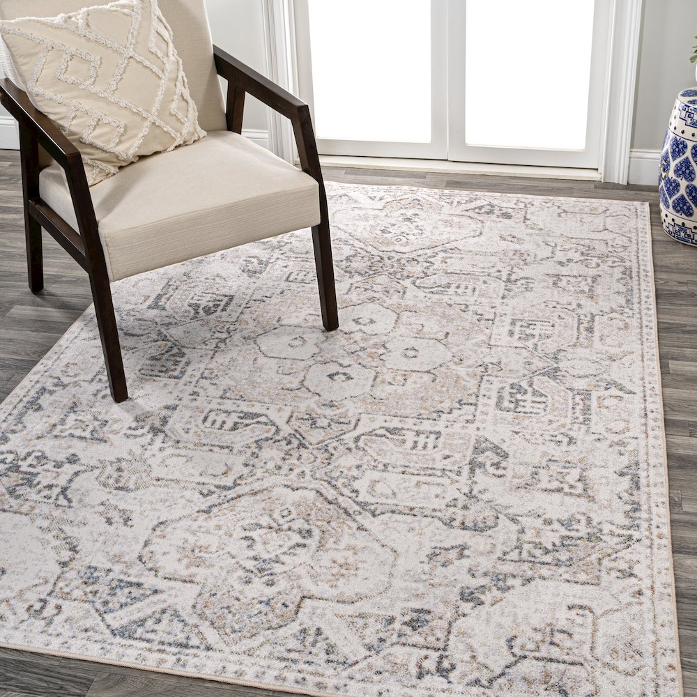 Edith Distressed Medallion Low-Pile Machine-Washable Area Rug. Picture 1