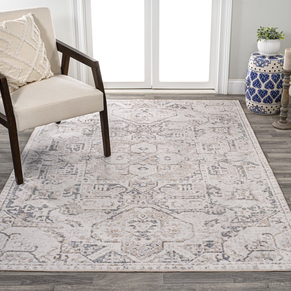 Edith Distressed Medallion Low-Pile Machine-Washable Area Rug. Picture 2